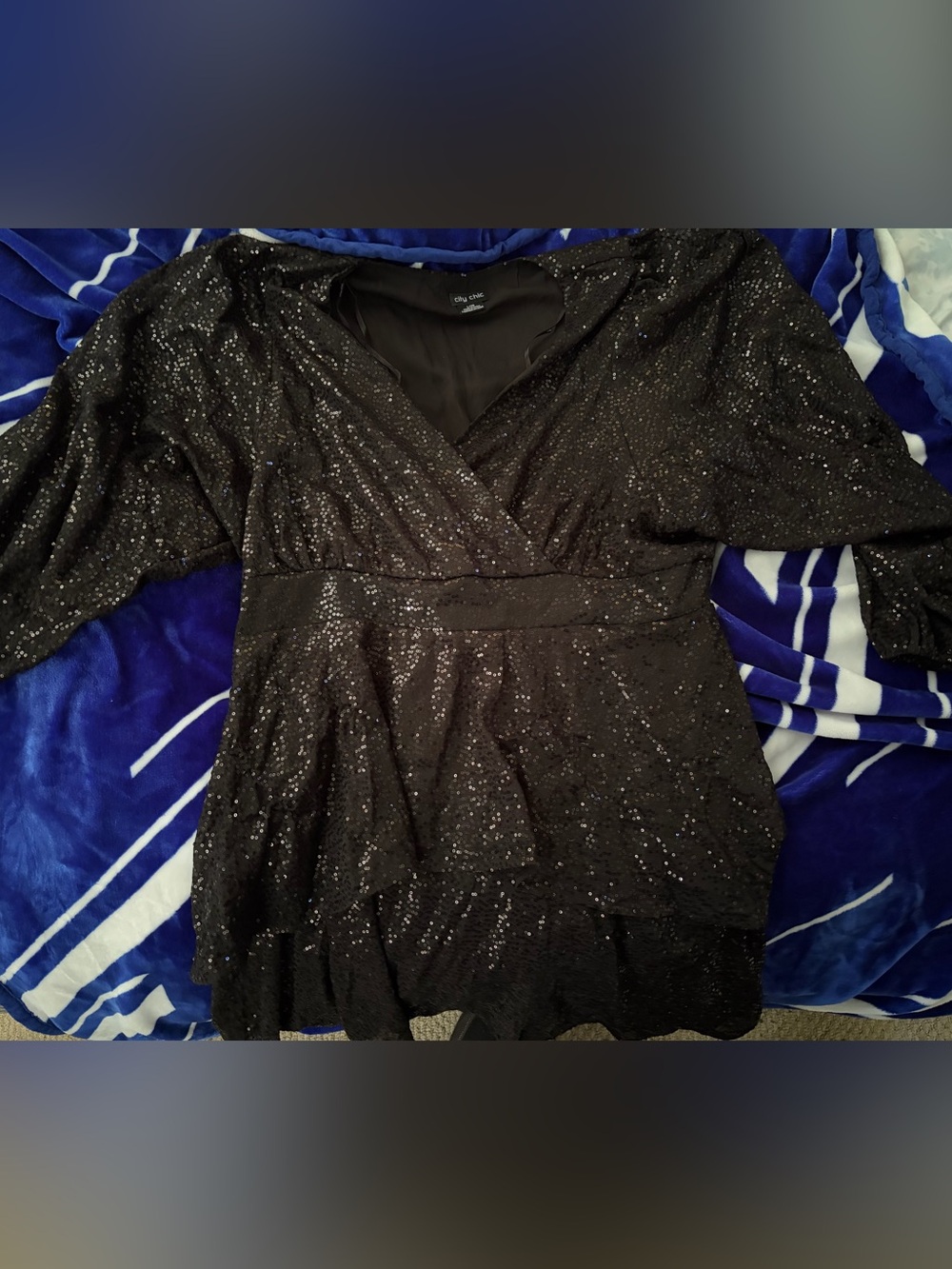 City Chic Black Sparkle Wrap Top